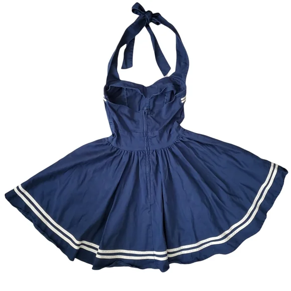 Hell Bunny Vixen Blue Skull Anchor Sailor Nautical Halter Dress - Picture 2 of 9